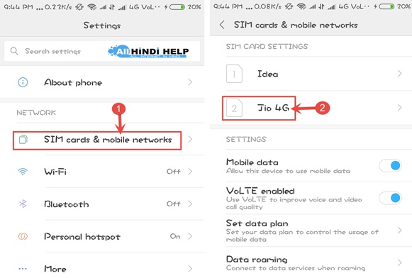 tap-on-sim-card-and-network-and-jio-4g