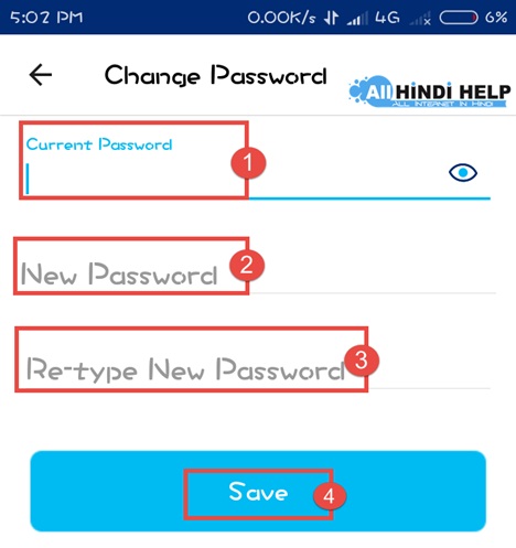 current password new password re enter password and save