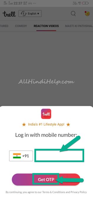 enter your mobile number and tap get otp