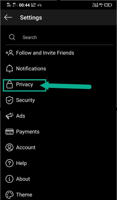 tap on privacy option
