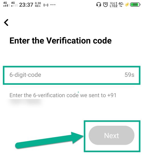 enter verification code and next