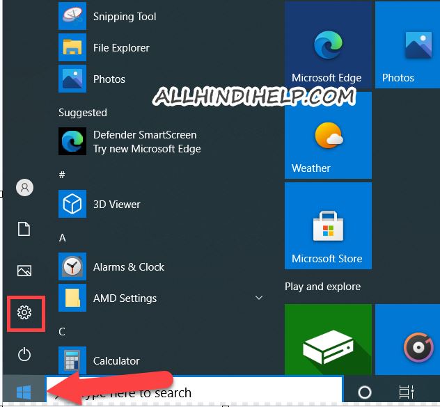 tap on setting icon in windows