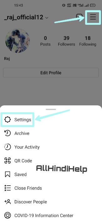 tap on setting option