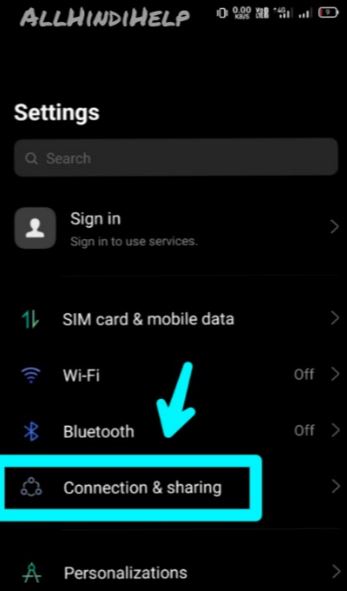 tap on connection and sharing option