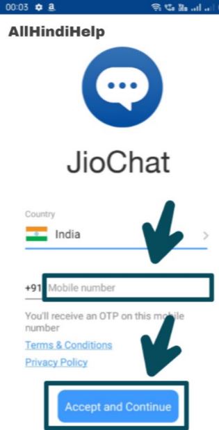 enter mobile number and tap on accept and continue option