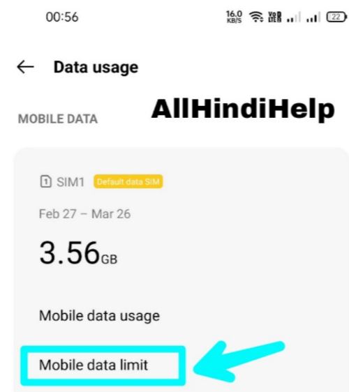 tap on mobile data limit option