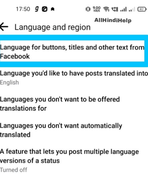 tap on language option in facebook