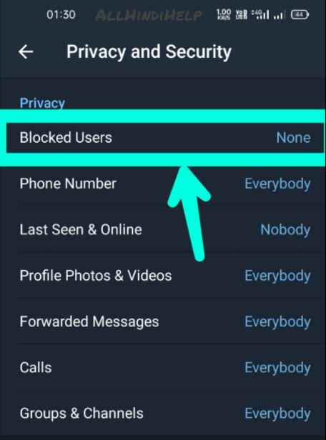 tap on blocked user option