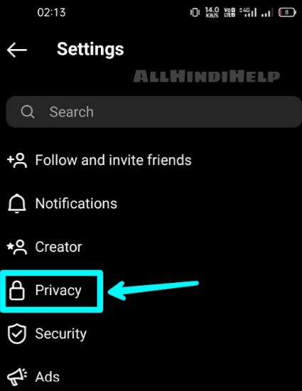 tap on privacy option