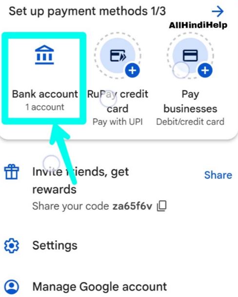 tap on bank account option