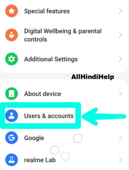 tap on user and account option