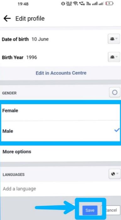 facebook par gender change kaise kare