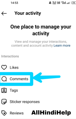 tap on comment option in instagram settings