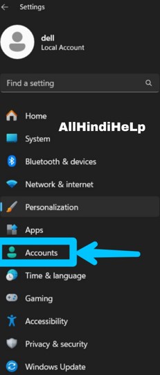 select accounts option in pc
